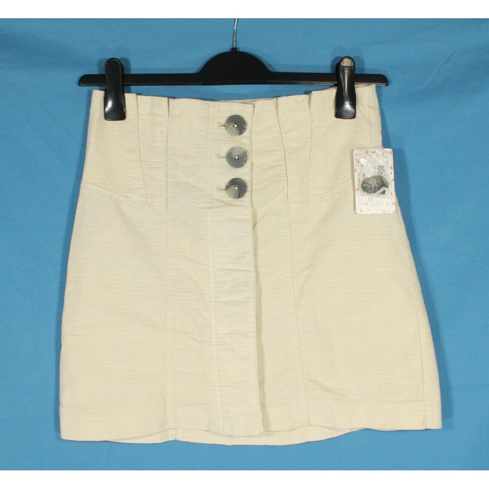 NWT FREE PEOPLE Cream EVERY MINUTE EVERY HOUR Twill A-LINE MINI SKIRT Sz 6